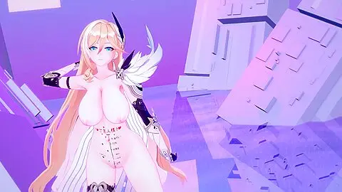 Durandal Honkai Impact 3rd Nude Dancing Hentai Thumbs Up Blonde Girl Big Boobs Mmd 3d